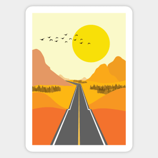 Minimalist Modern Autumn Sunset Road Trip Graphic Art Sticker